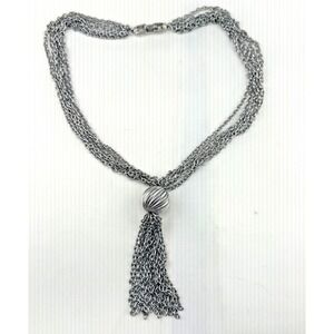 Vintage Trifari Tassel Necklace Silver Tone Signed 19"